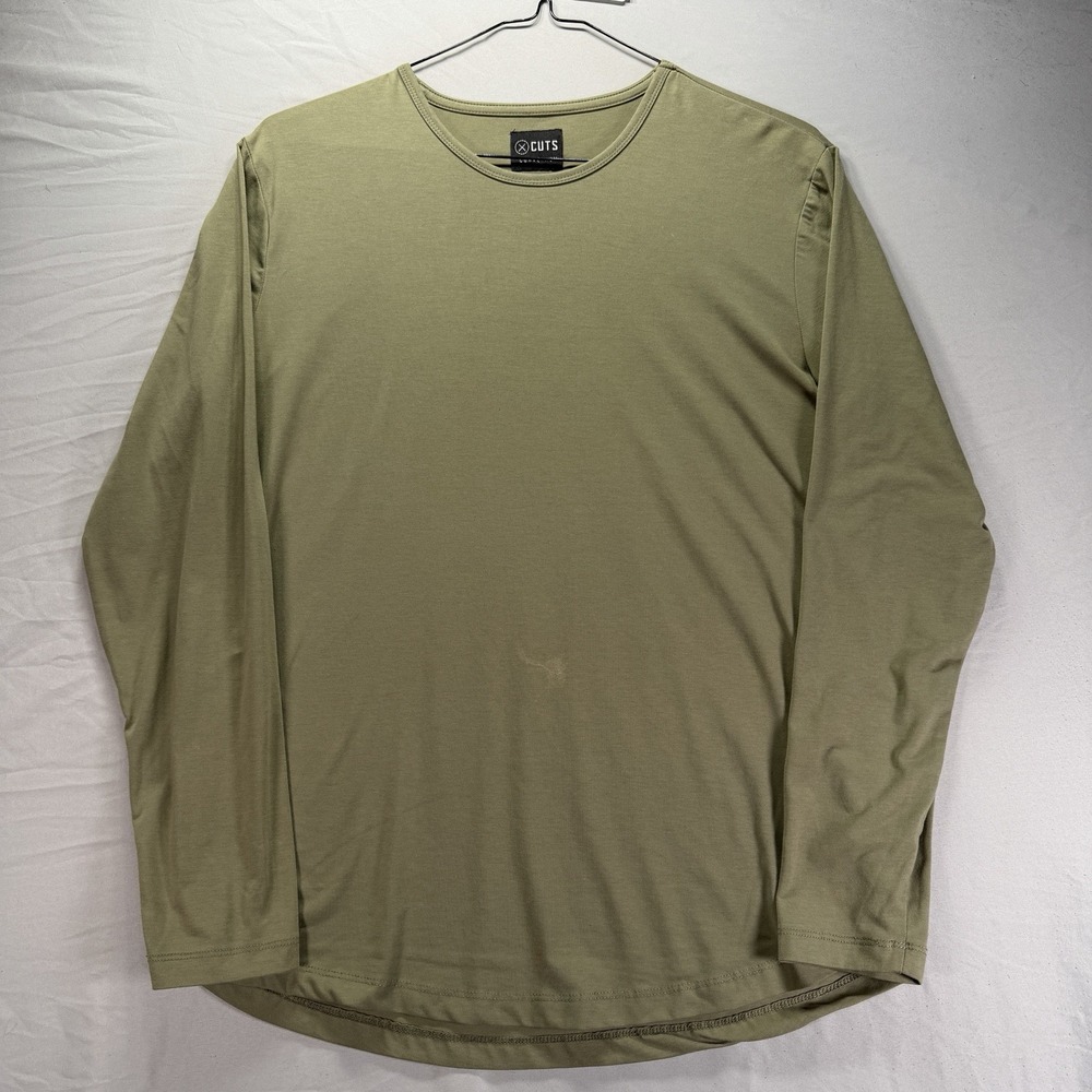 Cuts Shirt Mens Large Green Curve-Hem Pyca Pro Stretch Solid Crewneck T Shirt